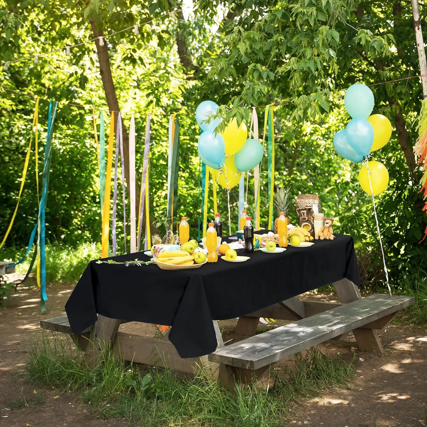 Vinyl Tablecloth with Flannel Backing-6 Pack Black 60x84 Inch Waterproof PEVA Table Cloth Outdoor Plastic Table Sheets-Wipeable Spillproof Oilcloth Covers for Picnic Party Camping Dining