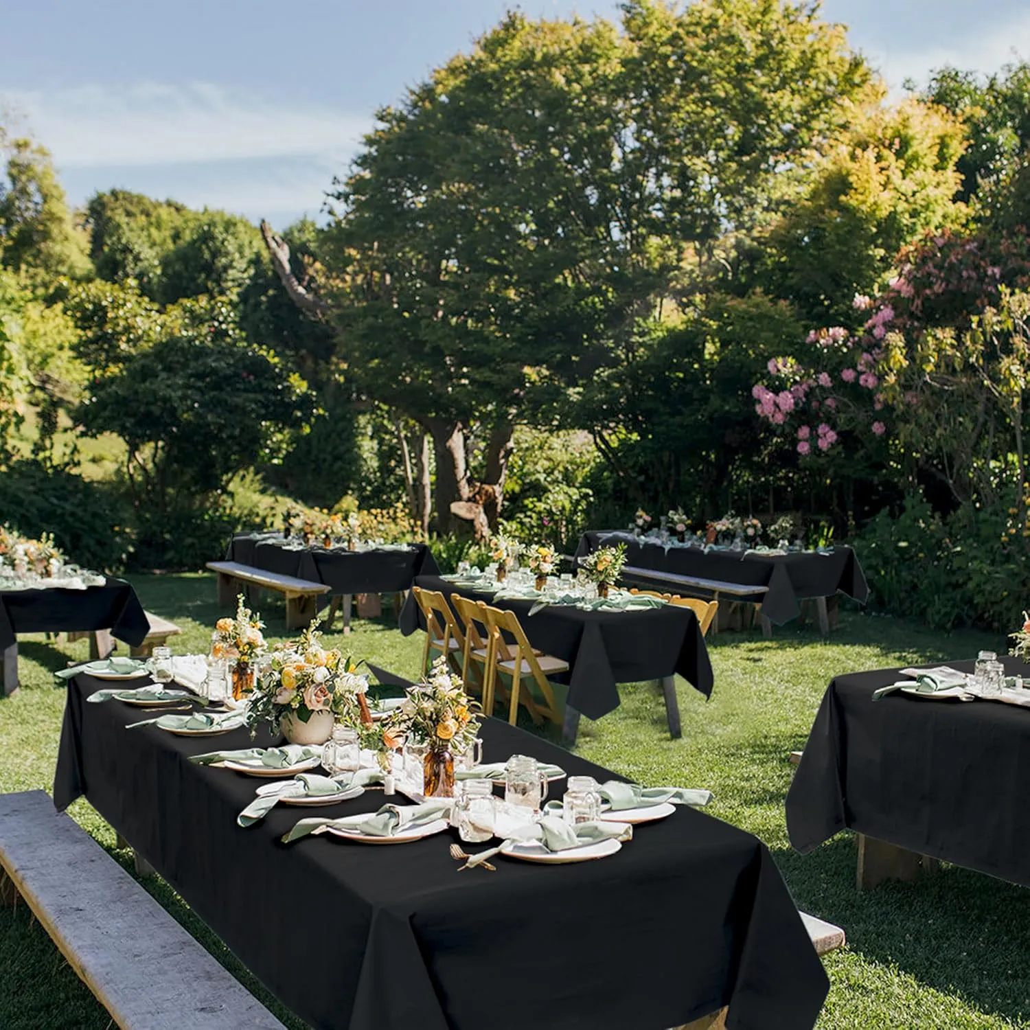 Vinyl Tablecloth with Flannel Backing-6 Pack Black 60x84 Inch Waterproof PEVA Table Cloth Outdoor Plastic Table Sheets-Wipeable Spillproof Oilcloth Covers for Picnic Party Camping Dining