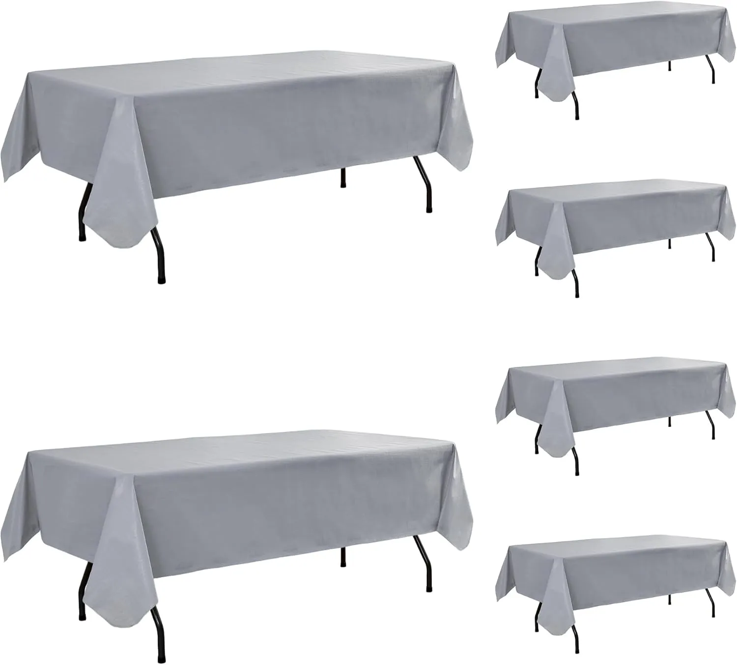Vinyl Tablecloth with Flannel Backing-6 Pack Grey 60x84 Inch Waterproof PEVA Table Cloth Outdoor Plastic Table Sheets-Wipeable Spillproof Oilcloth Covers for Picnic Party Camping Dining