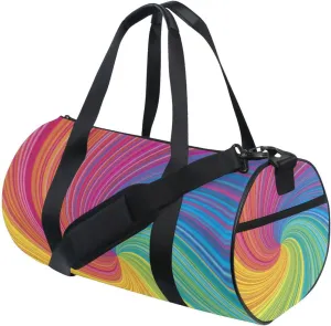 Vortex Swirling Colorful Rainbow Colors Swirl Portable Gym Bag, Travel Bag, Luggage bag, Sports Bag, Toiletry Bag with Handles, Detachable Shoulder Strap 17.6 x 9 x 9 inch