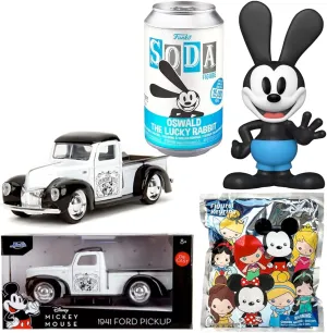 Walt Figures Disney Black White Bundled with Steamboat Willie Mickey Mouse   Classic icon Series Original Oswald Lucky Rabbit Soda   Figural Blind Bag Character Hanger 3-Items