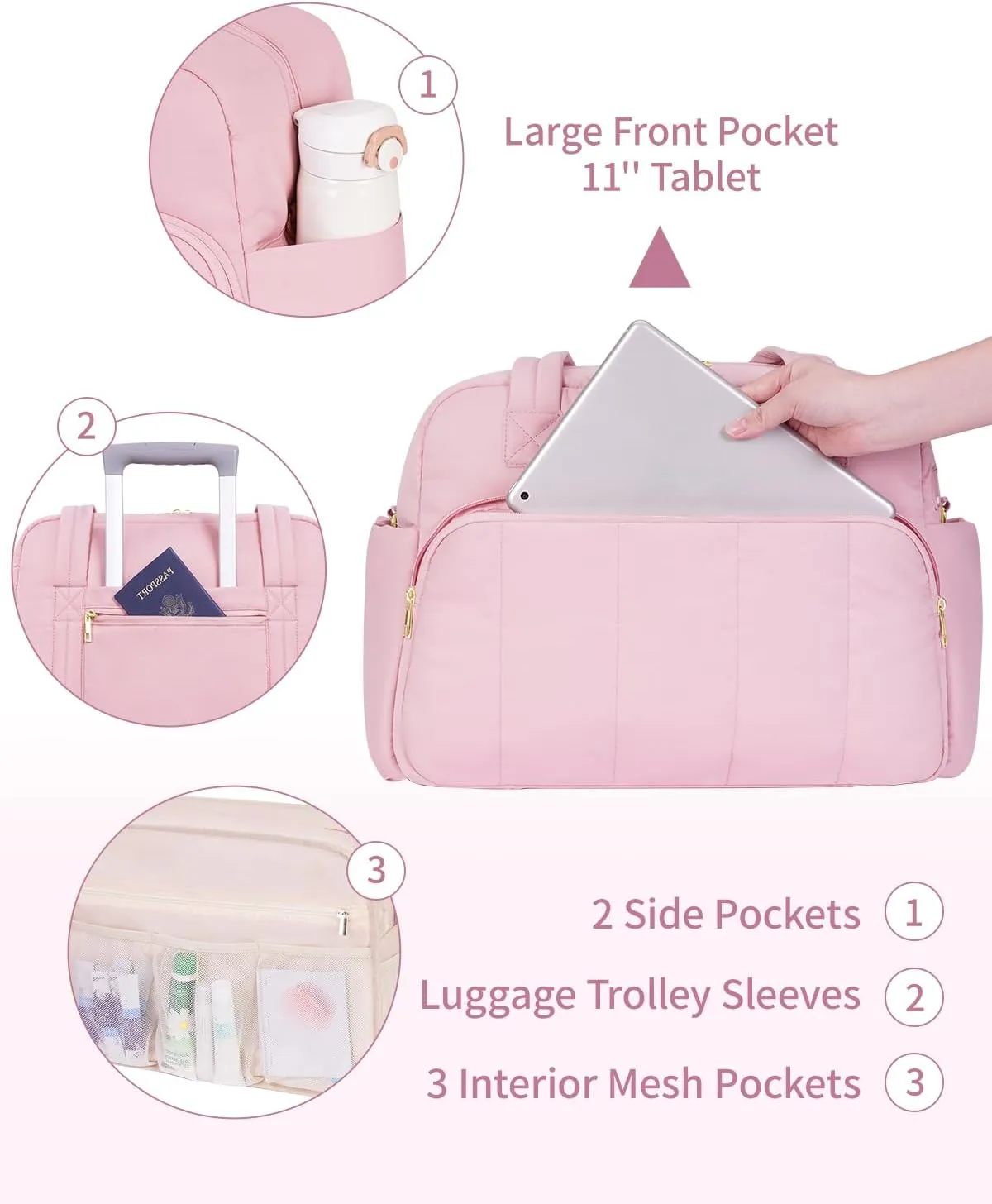 Wandering Nature 17x13x8 Personal Item Bag, Puffer Small Duffle bag for Travel with 14'' Laptop Compartment & Wet Pocket, Lightweight Carry on Weekender Duffle, Vertical pattern