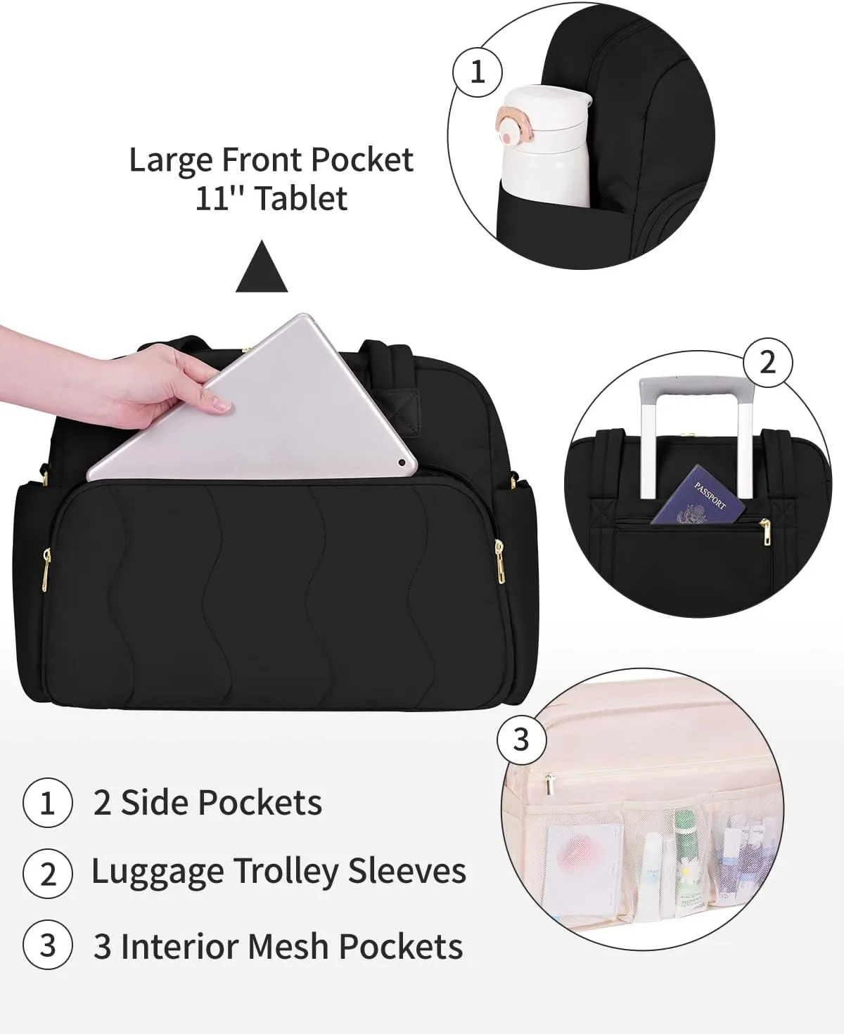 Wandering Nature 17x13x8 Personal Item Bag, Puffer Small Duffle bag for Travel with 14'' Laptop Compartment & Wet Pocket, Lightweight Carry on Weekender Duffle, Wave pattern