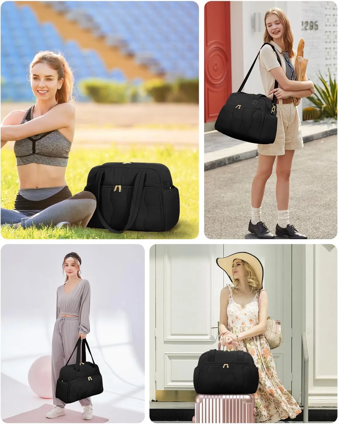 Wandering Nature 17x13x8 Personal Item Bag, Puffer Small Duffle bag for Travel with 14'' Laptop Compartment & Wet Pocket, Lightweight Carry on Weekender Duffle, Wave pattern