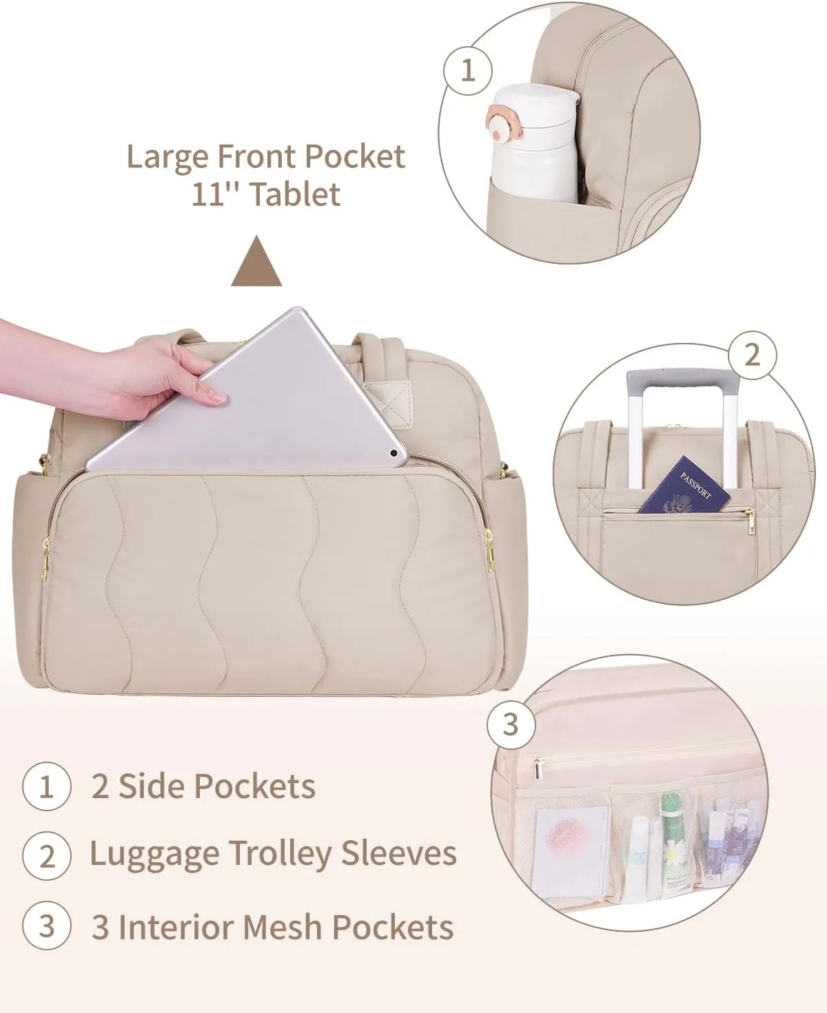 Wandering Nature 17x13x8 Personal Item Bag, Puffer Small Duffle bag for Travel with 14'' Laptop Compartment & Wet Pocket, Lightweight Carry on Weekender Duffle, Wave pattern