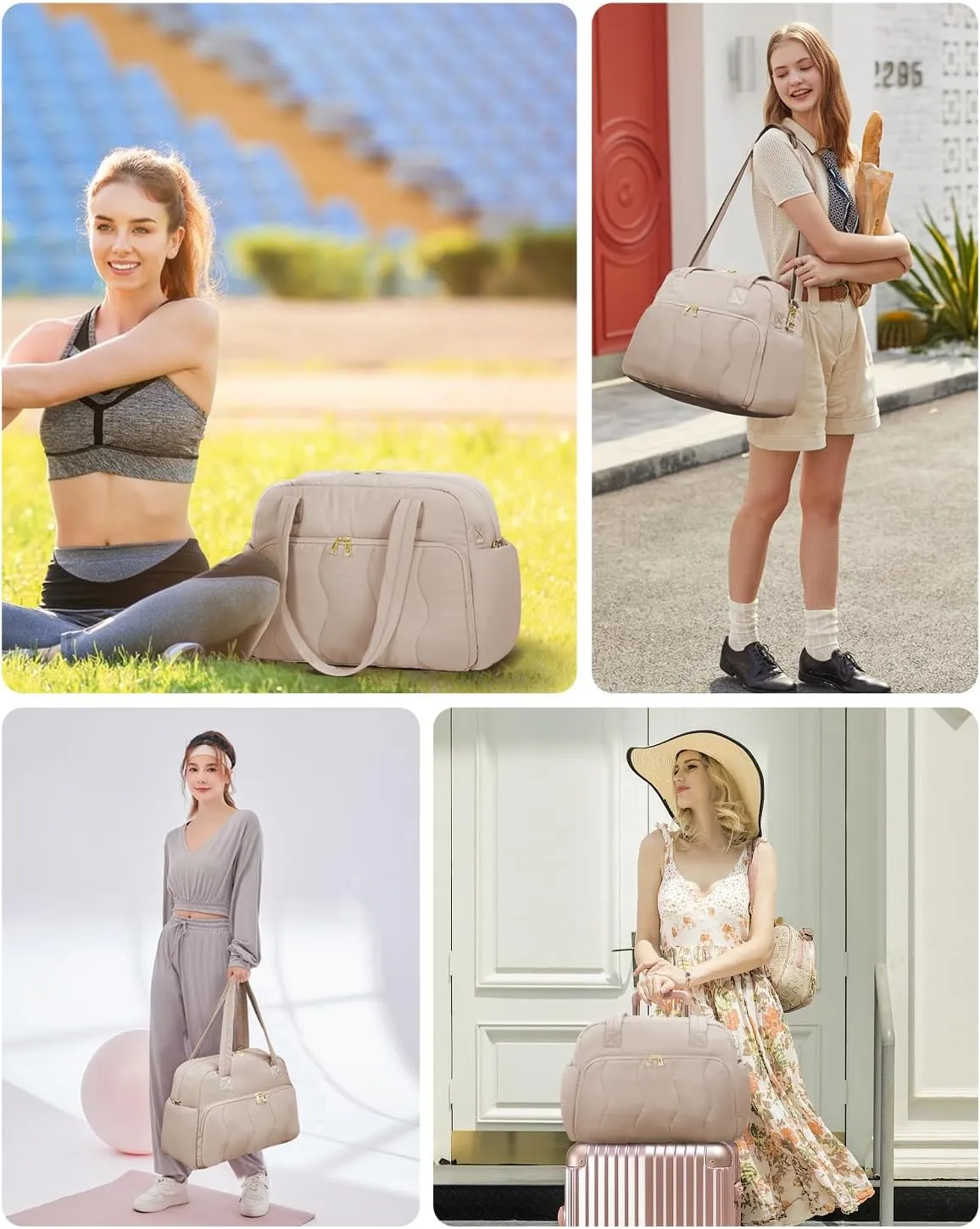 Wandering Nature 17x13x8 Personal Item Bag, Puffer Small Duffle bag for Travel with 14'' Laptop Compartment & Wet Pocket, Lightweight Carry on Weekender Duffle, Wave pattern