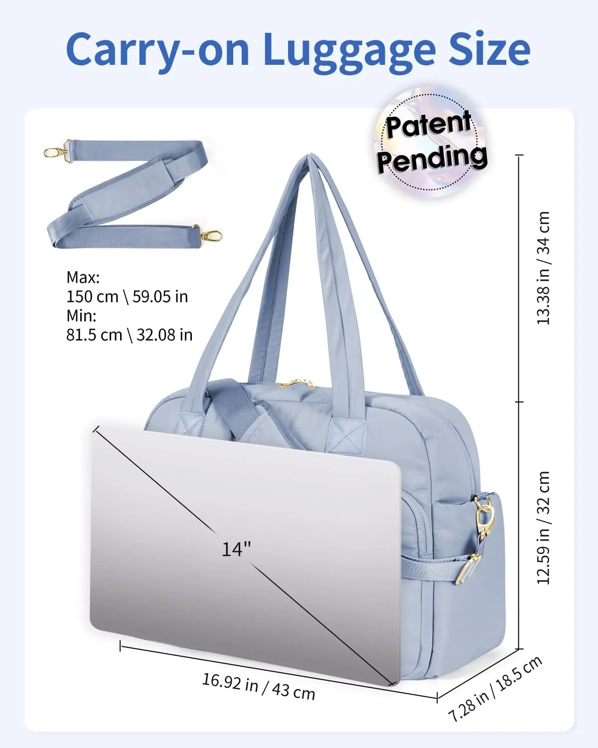Wandering Nature for Spirit Airlines Personal Item Bag 18x14x8, Puffer Small Duffle bag for Travel with 14'' Laptop Compartment & Wet Pocket, Lightweight Carry on Weekender Duffle, Wave pattern