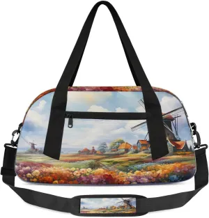 Watercolor Flower Windmill Waterproof Sports Gym Bag Portable Dance Gymnastics Work Out Bag Lightweight Travel Duffel Bag Overnight Weekender Bag