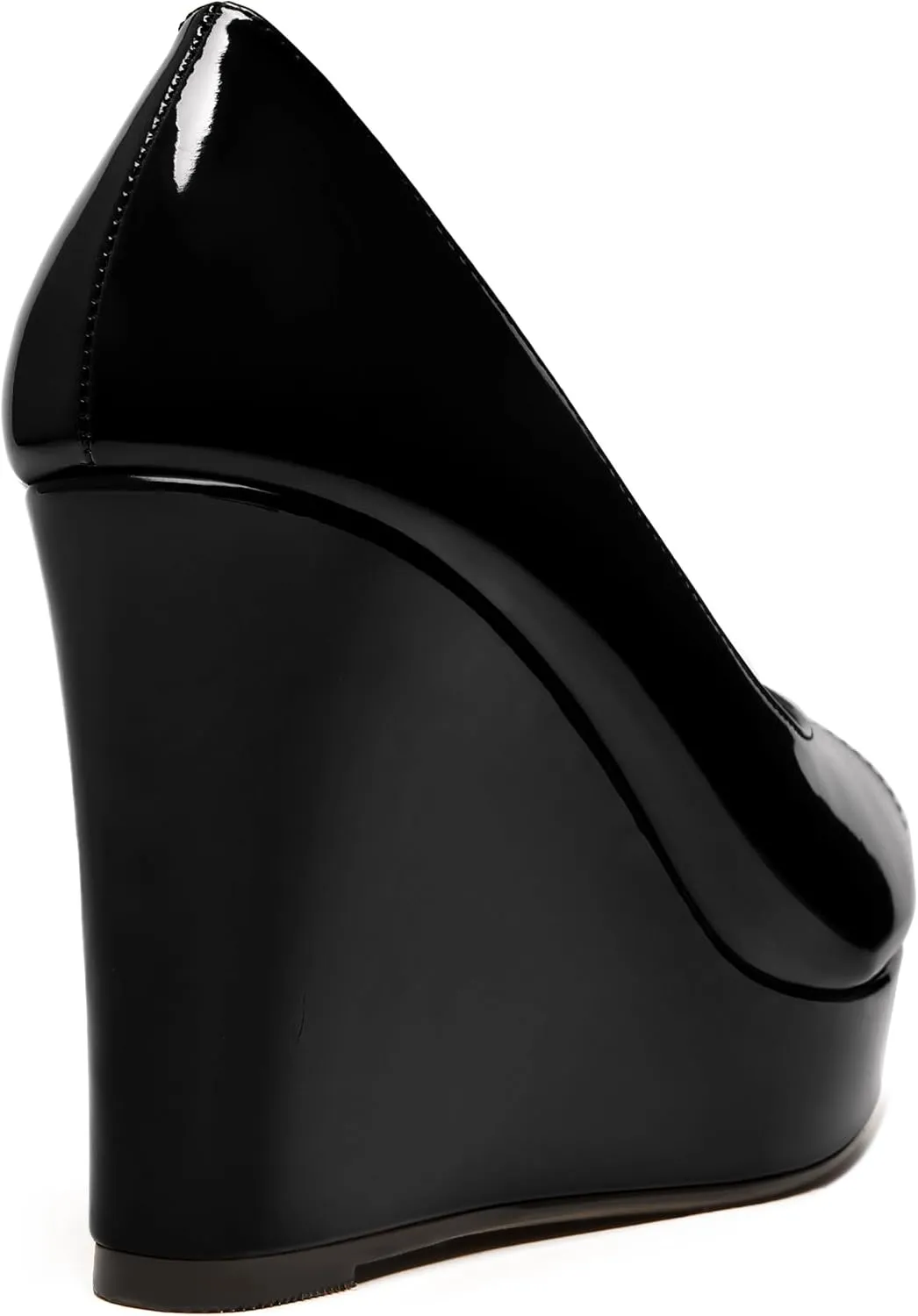 WAYDERNS Womens Slip On Patent Peep Toe Solid Wedding Dress Wedge High Heel Pumps Shoes 4 Inch Platform
