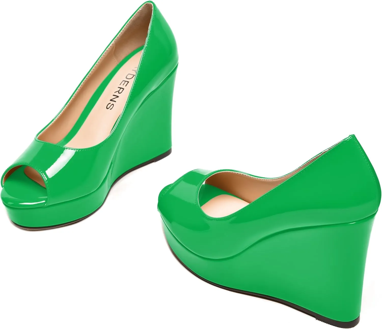 WAYDERNS Womens Slip On Patent Peep Toe Solid Wedding Dress Wedge High Heel Pumps Shoes 4 Inch Platform