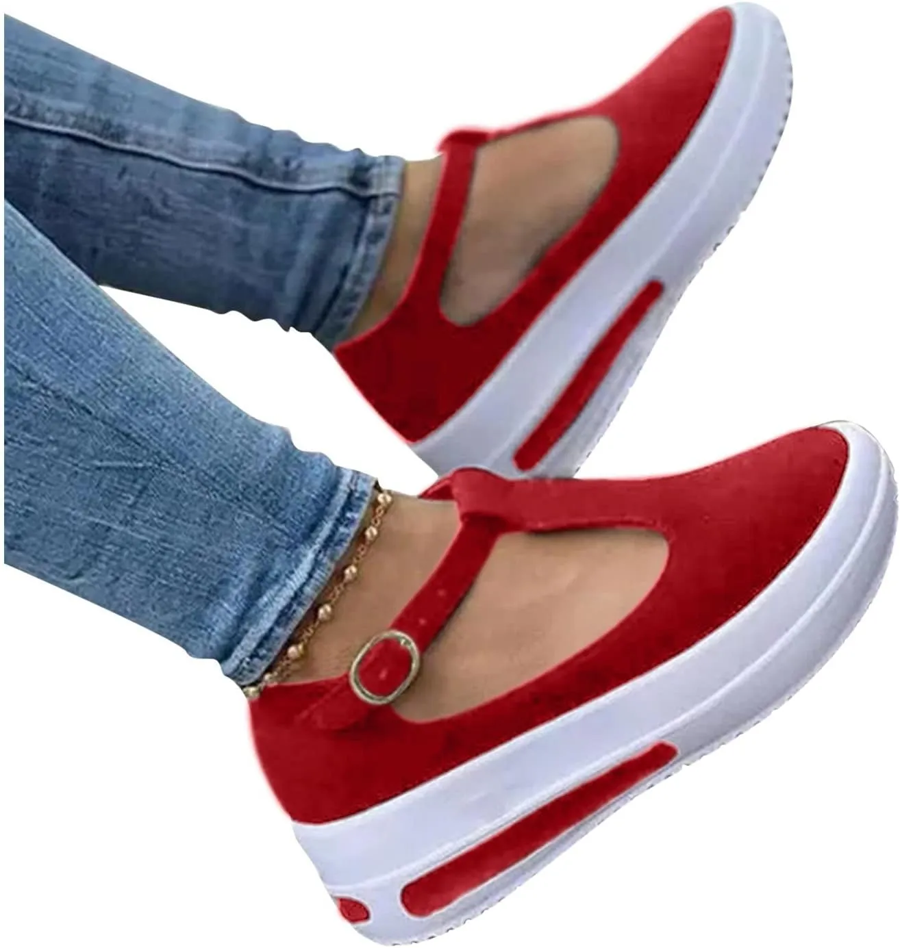 Wedge Sandals for Women Thick Bottom Flats with Arch Support Elastic Ankle Strap Hot Summer Beach Non-Slip Sandals