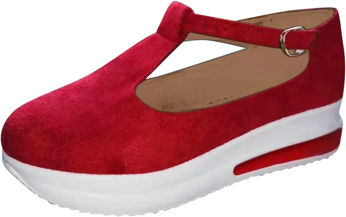 Wedge Sandals for Women Thick Bottom Flats with Arch Support Elastic Ankle Strap Hot Summer Beach Non-Slip Sandals