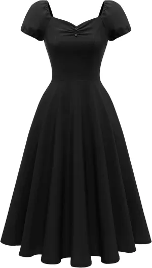 Wedtrend Women's 1940s Dress with Sleeve Midi Vintage Dress Swing Cocktail Dress Retro Cottagecore Dress