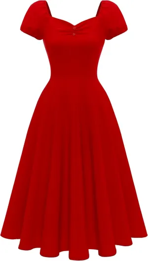 Wedtrend Women's 1940s Dress with Sleeve Midi Vintage Dress Swing Cocktail Dress Retro Cottagecore Dress