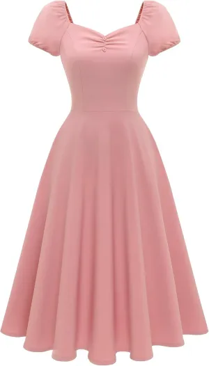Wedtrend Women's 1940s Dress with Sleeve Midi Vintage Dress Swing Cocktail Dress Retro Cottagecore Dress