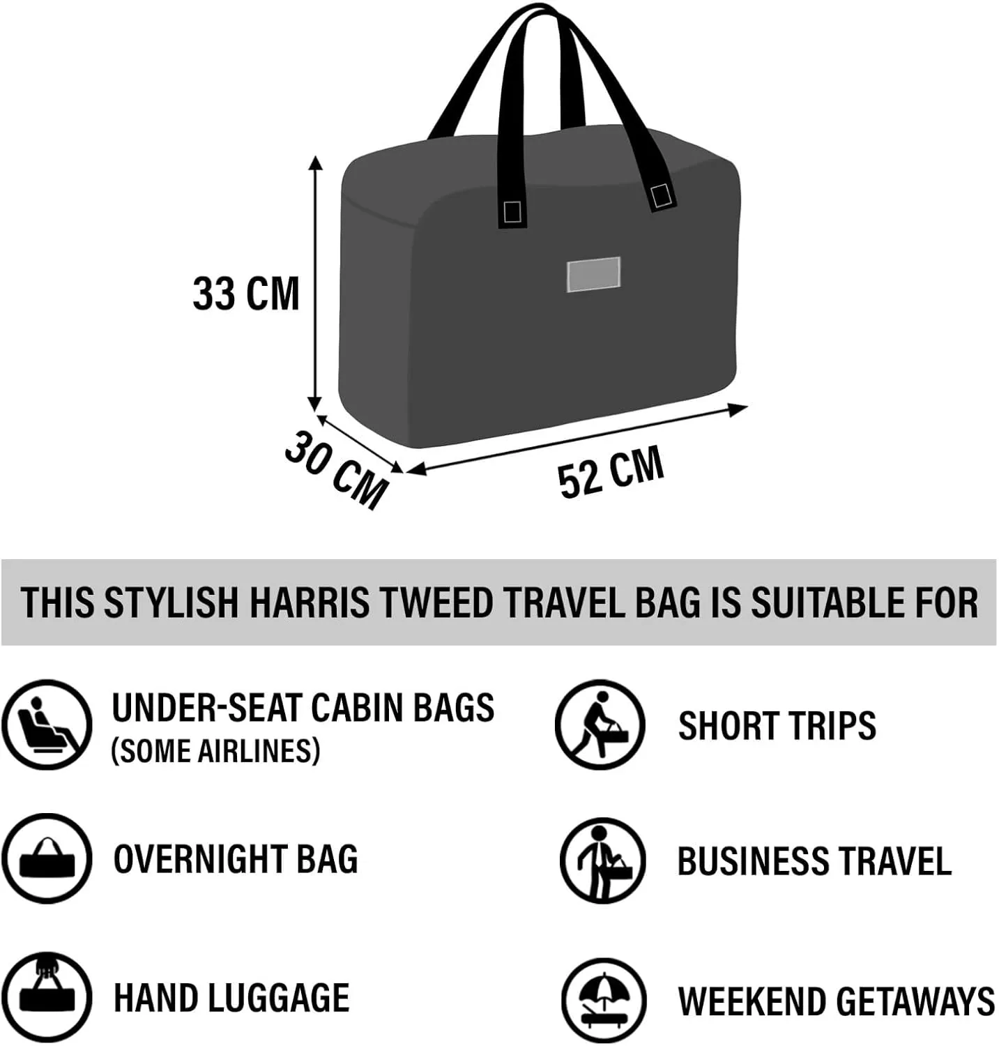 Weekend Bag - Genuine Harris Tweed Made in Scotland - Cabin-Approved Duffle - Tartan Travel Companion - Unisex Hand Luggage - Multicoloured check