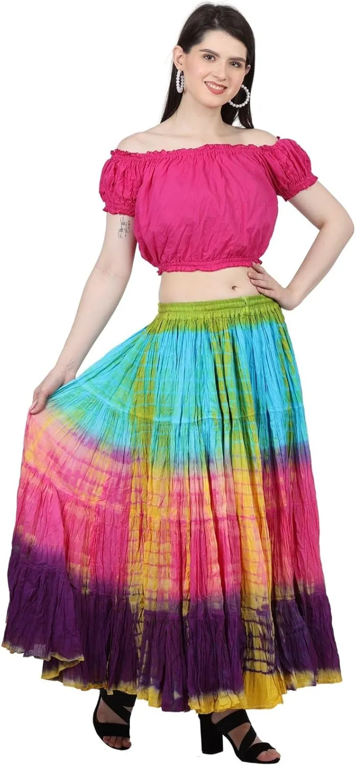 Wevez Women's 25 Yard Casual High Waist Long Maxi Skirt with Elastic Waistband Flared Cotton Skirts for Women