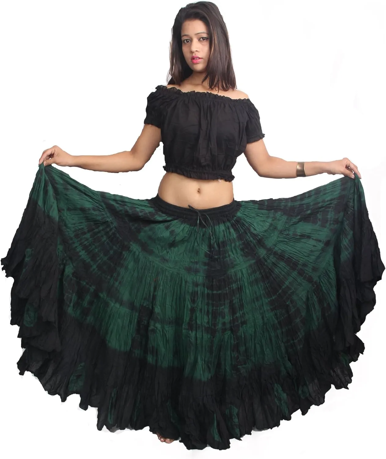Wevez Women's 25 Yard Casual High Waist Long Maxi Skirt with Elastic Waistband Flared Cotton Skirts for Women