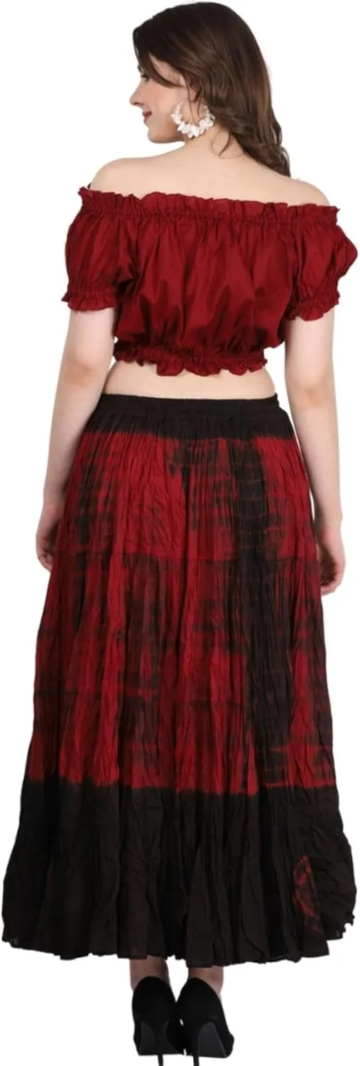 Wevez Women's 25 Yard Casual High Waist Long Maxi Skirt with Elastic Waistband Flared Cotton Skirts for Women