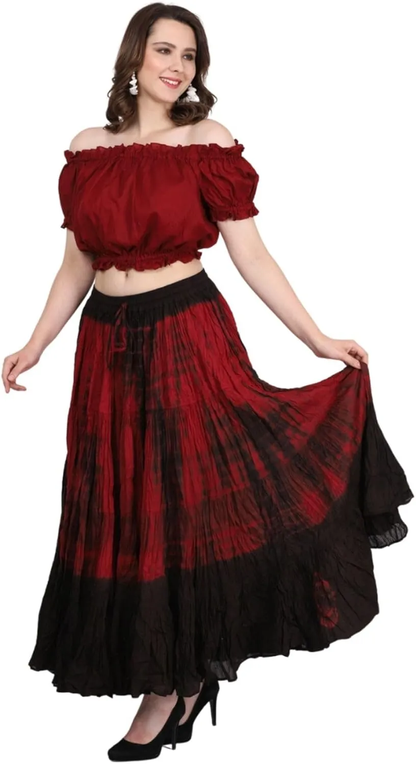Wevez Women's 25 Yard Casual High Waist Long Maxi Skirt with Elastic Waistband Flared Cotton Skirts for Women