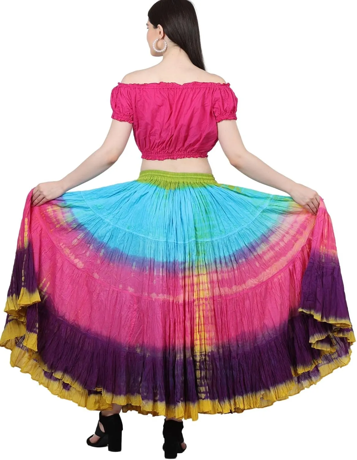 Wevez Women's 25 Yard Casual High Waist Long Maxi Skirt with Elastic Waistband Flared Cotton Skirts for Women