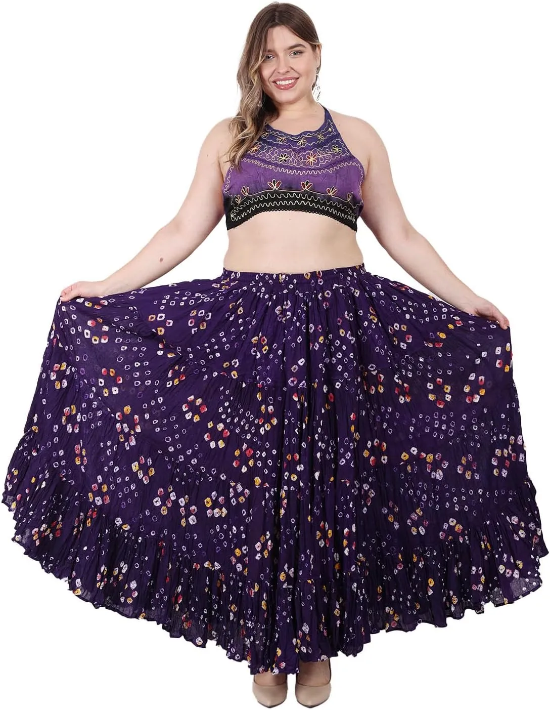 Wevez Women’s 25 Yard Polka Dot Pleated Belly Dance Jaipur Leopard Print Skirt