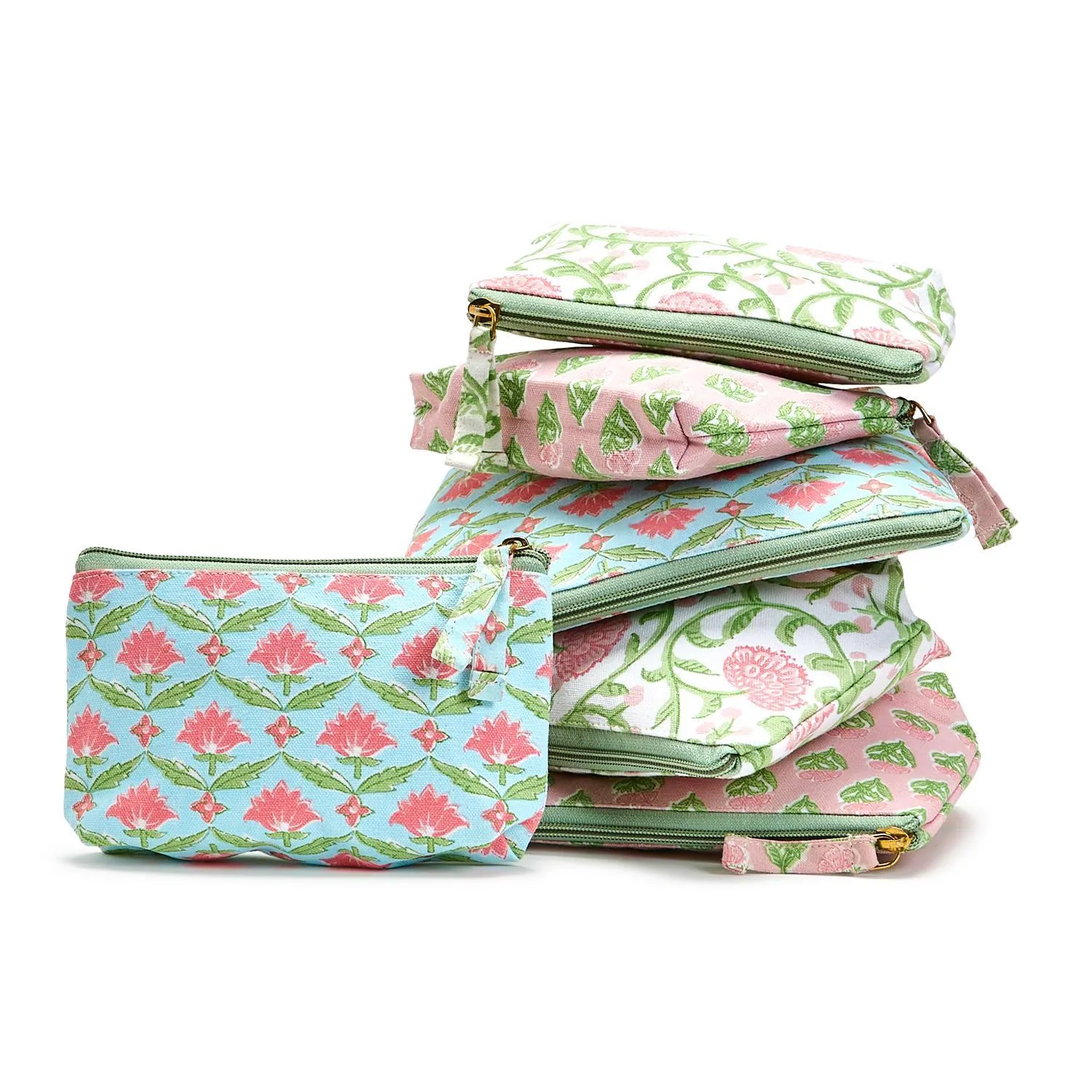 White Floral Block Print Pouches