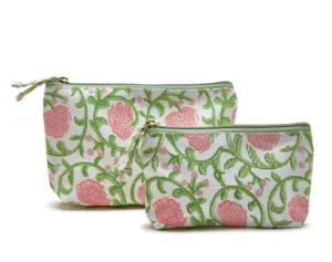 White Floral Block Print Pouches