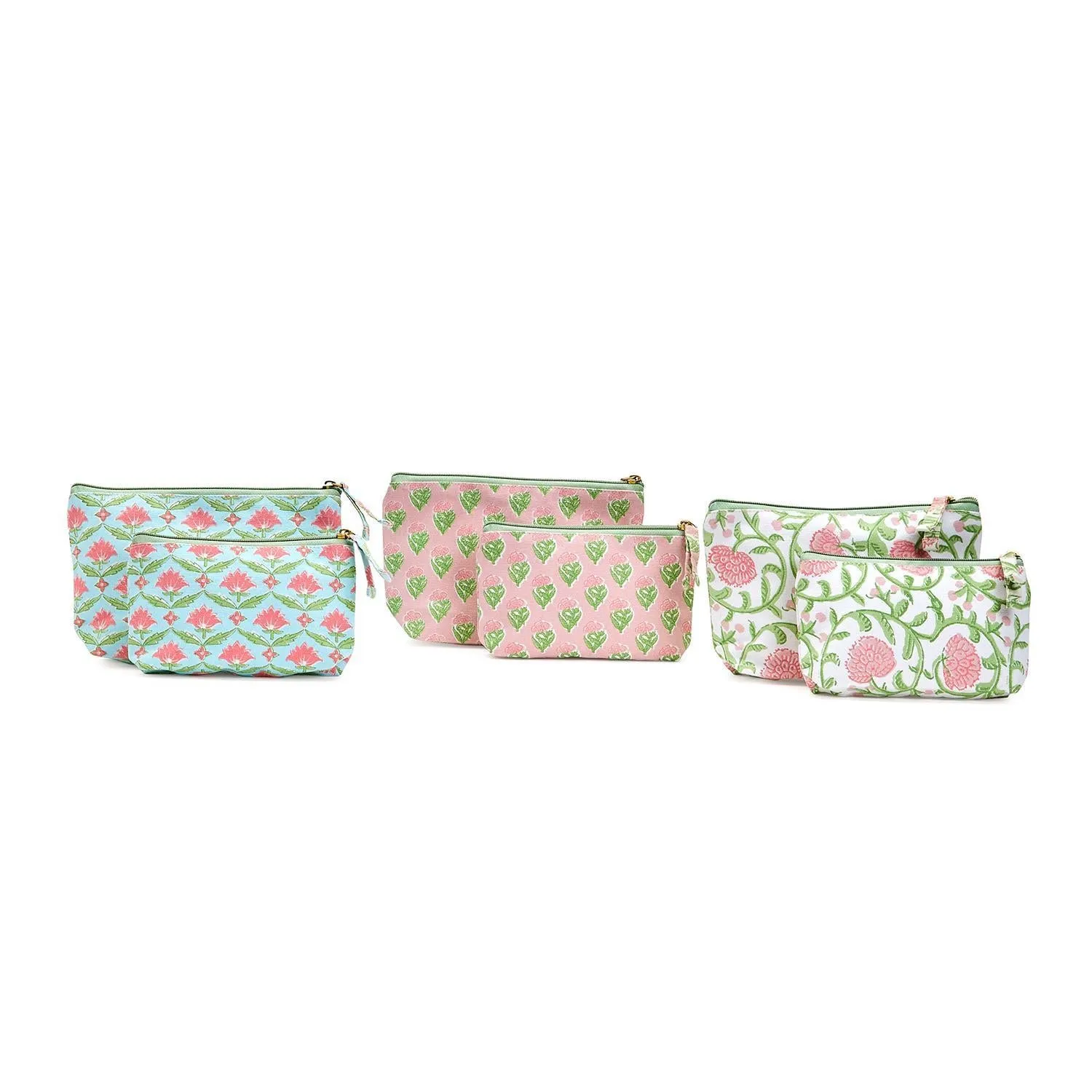 White Floral Block Print Pouches