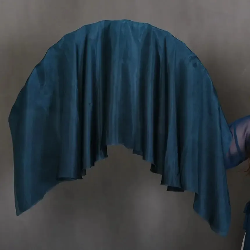 White Navy Blue Gradient Silk Fan Veils 20" Double Layer Prop for Dance & Performance