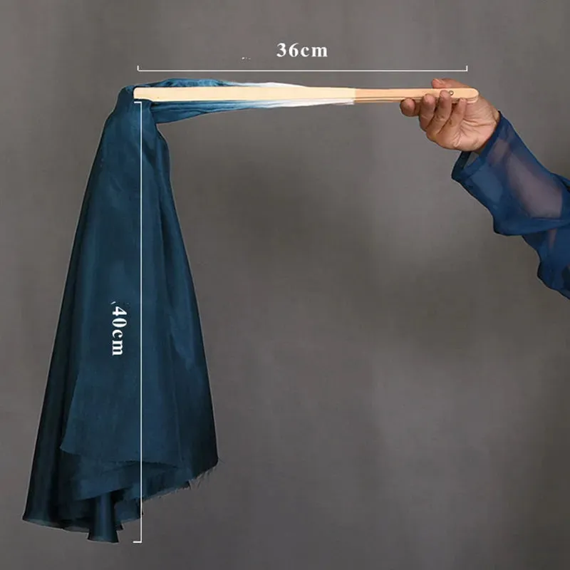 White Navy Blue Gradient Silk Fan Veils 20" Double Layer Prop for Dance & Performance
