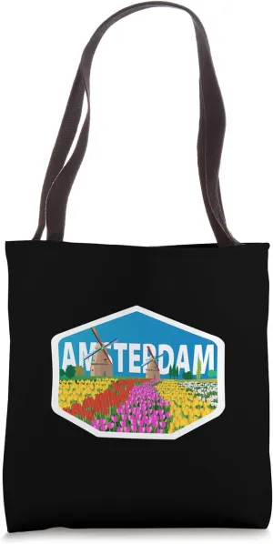 Windmills At Colorful Tulip Flowers Field Amsterdam Travel Tote Bag
