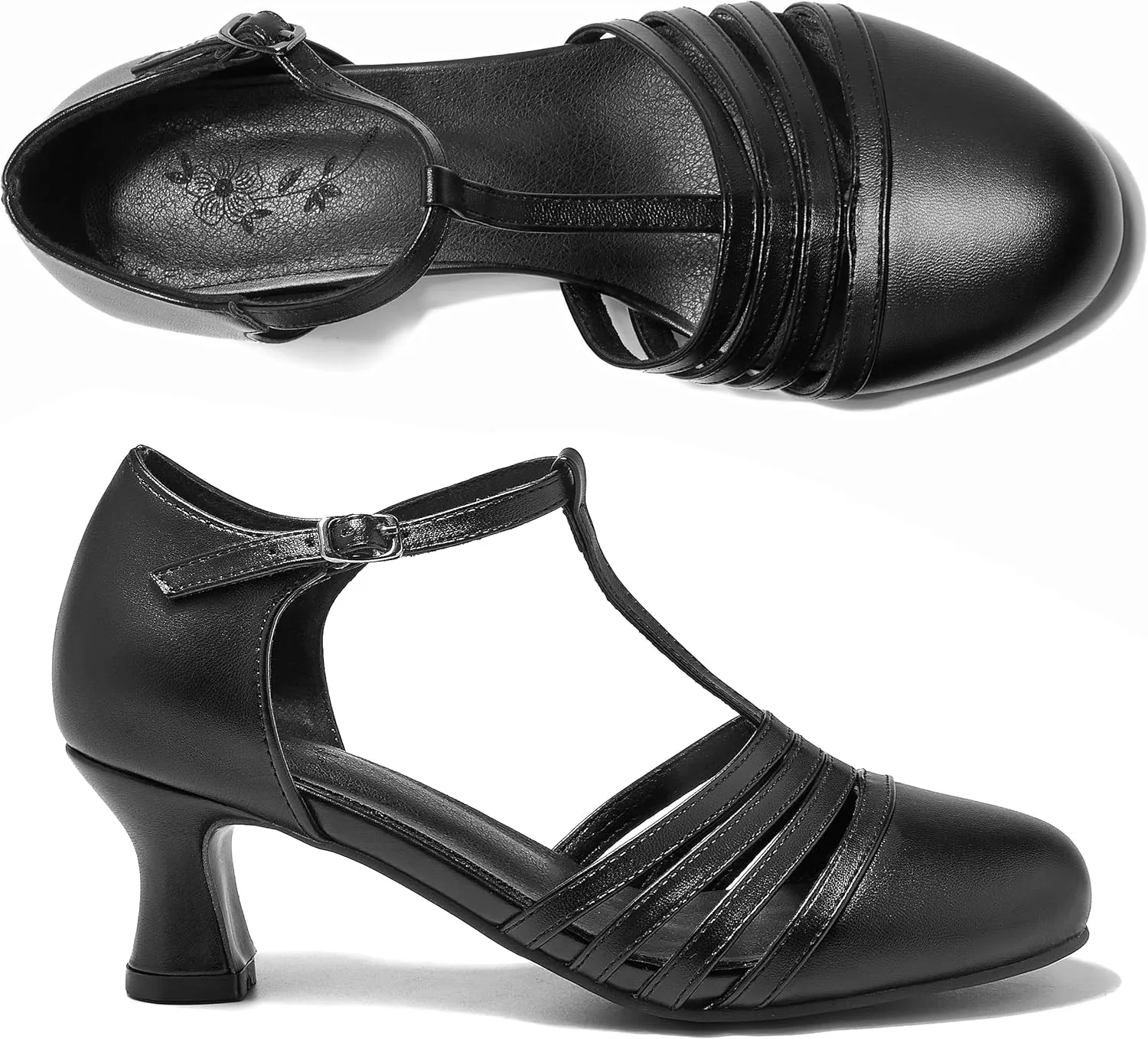 Women 1920s Shoes T-Strap Dance Pumps for Latin Salsa Ballroom Character Shoe Kitten Heel