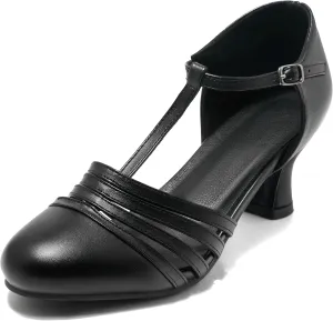 Women 1920s Shoes T-Strap Dance Pumps for Latin Salsa Ballroom Character Shoe Kitten Heel