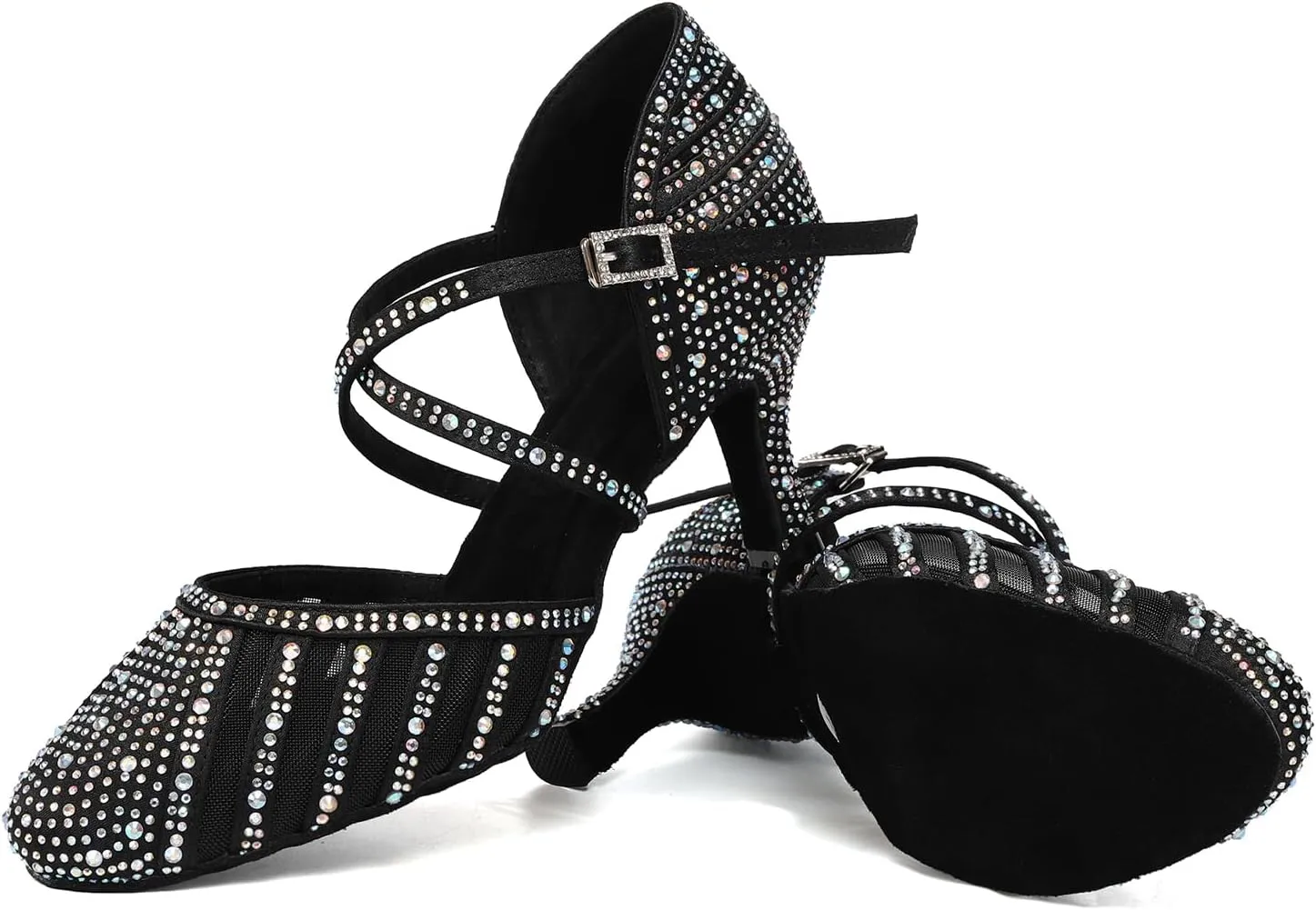Women Ballroom Dance Shoes Rhinestone Closed Toe Latin Salsa Performance Dancing Shoes Suede Sole