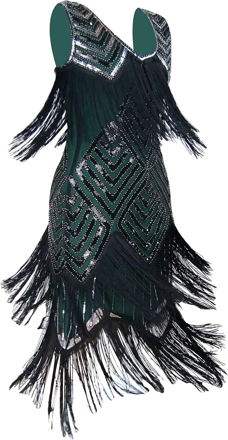 Women Flapper Dress 1920s Gatsby Tassel Sway Dance Cocktail Dress with 20s Accessories Set