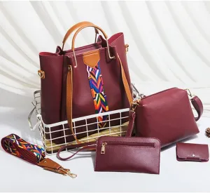 Women Handbags Sets Vegan Leather Purses Color Woven Tape Tote Bags Shoulder Crossbody Bag