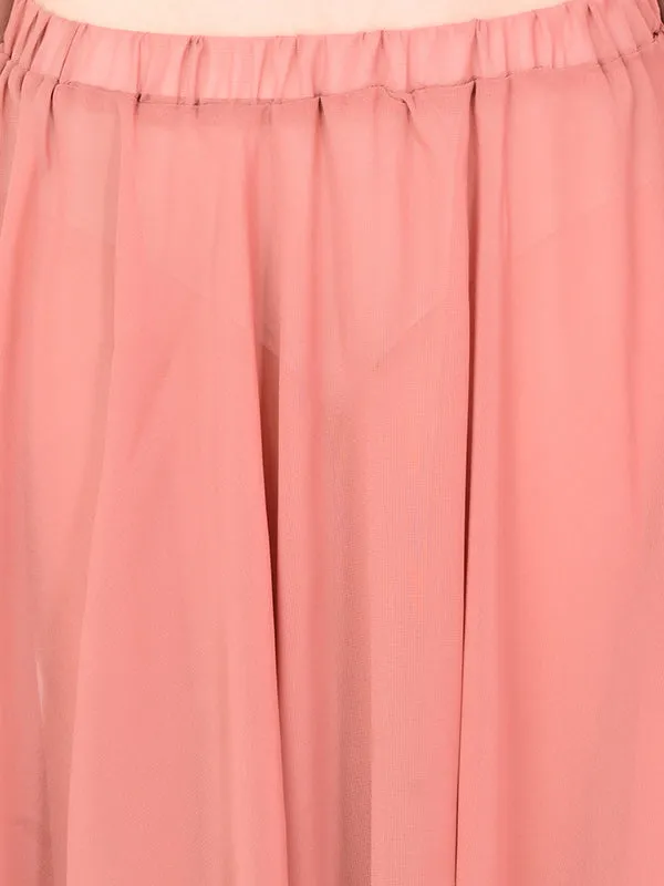Women Knee Length Stylish Chiffon Flowy Sheer Terracotta Midi Skirt with Elastic Pull on Waist