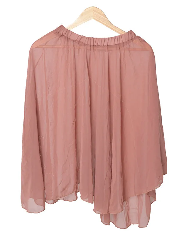 Women Knee Length Stylish Chiffon Flowy Sheer Terracotta Midi Skirt with Elastic Pull on Waist