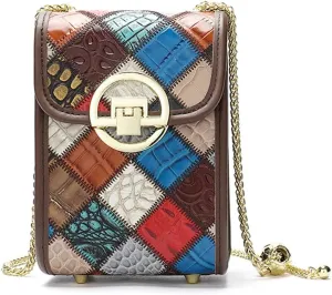 Women Multicolor Crossbody Bag Crocodile Pattern Cowhide Leather Shoulder Purses
