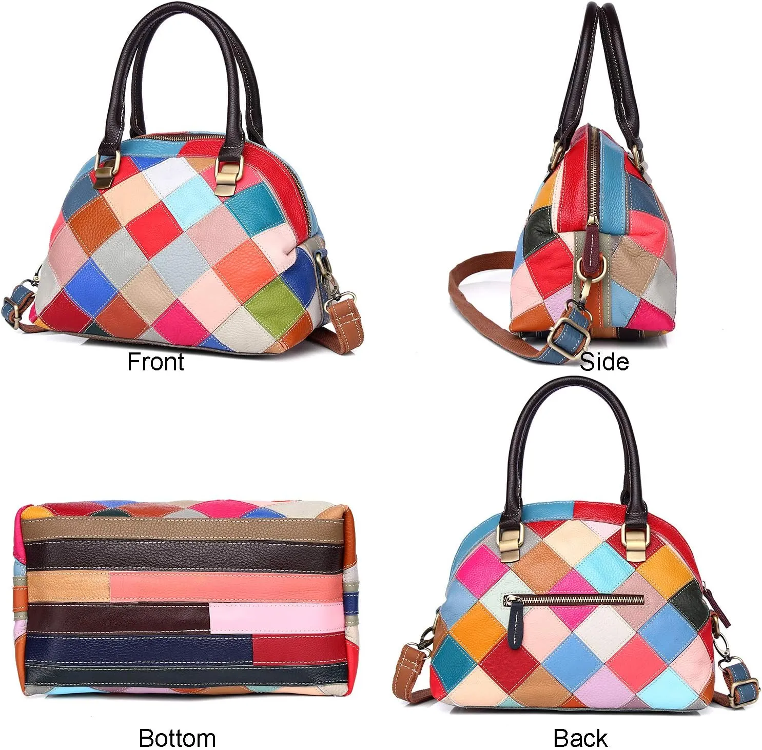 Women Multicolor Shell Bag Genuine Leather Cute Tote Bag Colorful Handbag Purses