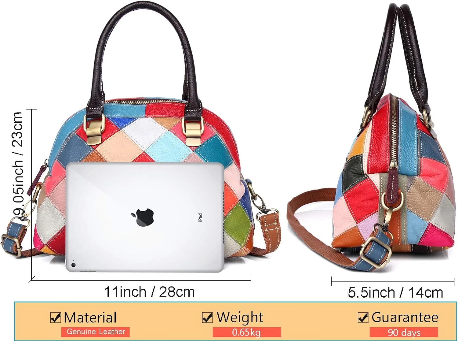 Women Multicolor Shell Bag Genuine Leather Cute Tote Bag Colorful Handbag Purses