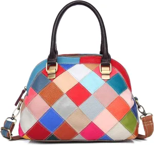 Women Multicolor Shell Bag Genuine Leather Cute Tote Bag Colorful Handbag Purses