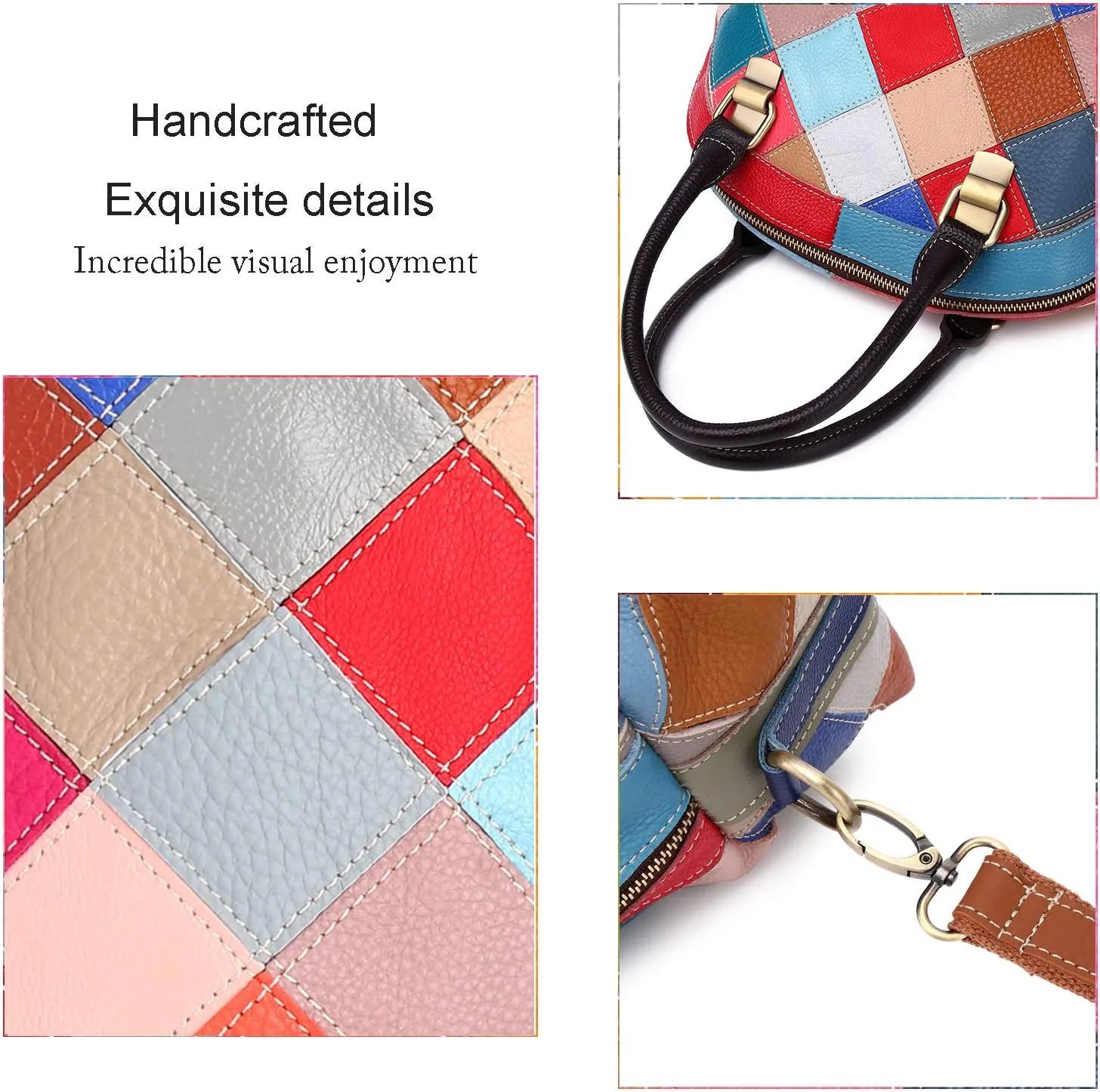 Women Multicolor Shell Bag Genuine Leather Cute Tote Bag Colorful Handbag Purses