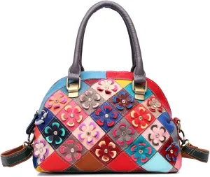 Women Multicolor Shell Bag Genuine Leather Cute Tote Bag Colorful Handbag Purses