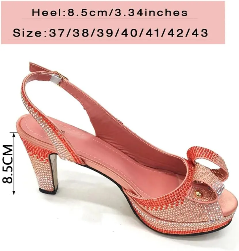 Women Rhinestone Elegant High Heels Buckle Strap Fashion Slingbacks Peep Toe Shoe and Bag Set