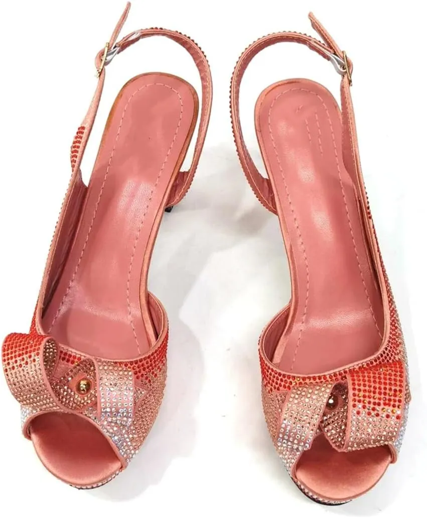 Women Rhinestone Elegant High Heels Buckle Strap Fashion Slingbacks Peep Toe Shoe and Bag Set