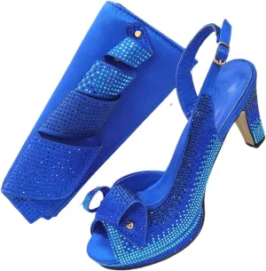 Women Rhinestone Elegant High Heels Buckle Strap Fashion Slingbacks Peep Toe Shoe and Bag Set