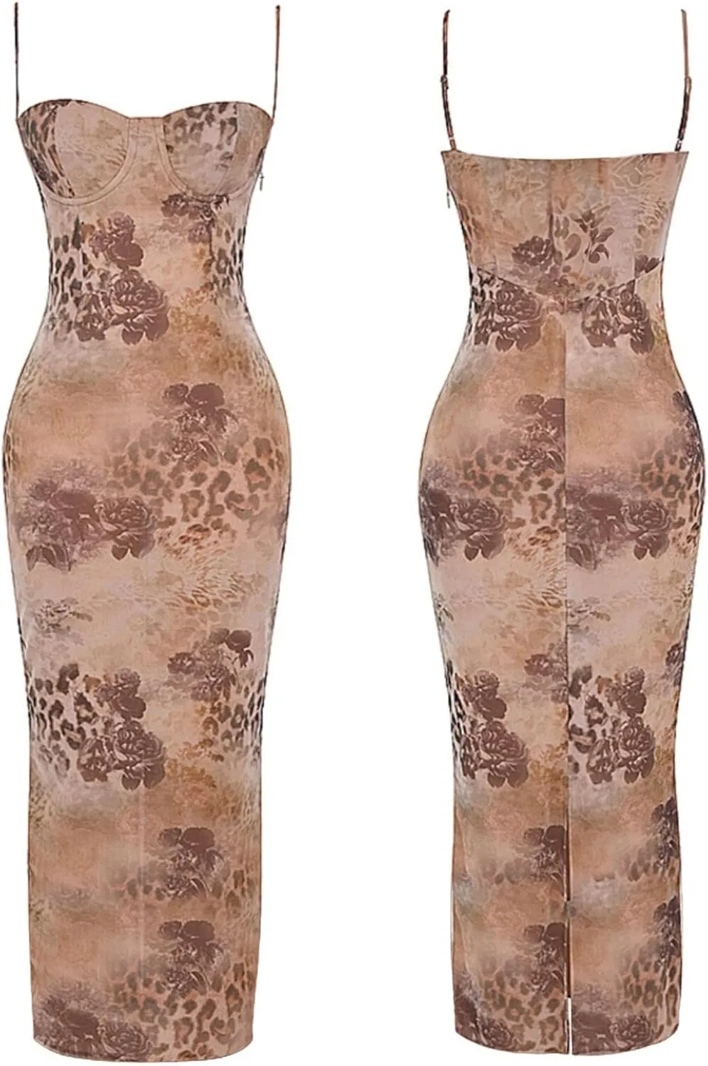 Women Sexy Backless Satin Maxi Dresses Spaghetti Strap Floral Print Dresses Slim Fit Elegant Night Party Outfits
