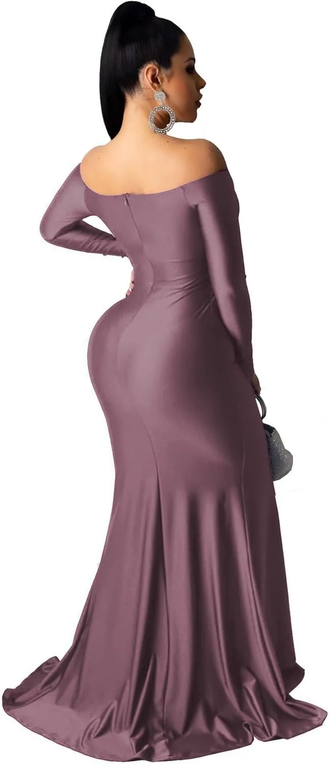 Women Sexy Off Shoulder Prom Evening Gowns Elegant V Neck Short Sleeve Wrap Formal High Split Wedding Guest Dress